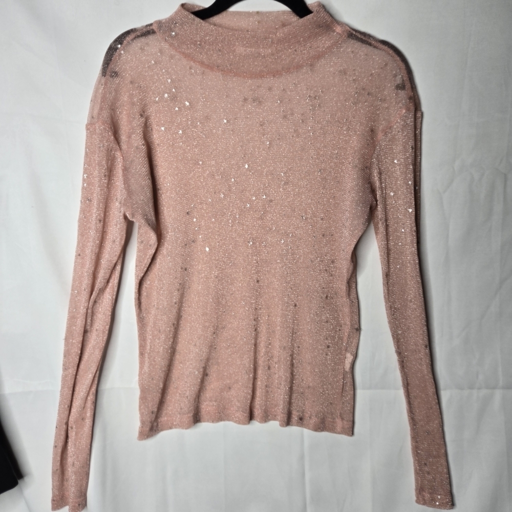 XL Shimmer Blush Mesh Constellation Blouse Pink Pastel Barbiecore Whimsygoth